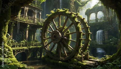 Wallpaper Mural Old Water Wheel Covered with Moss in Lush Tropical Forest Torontodigital.ca
