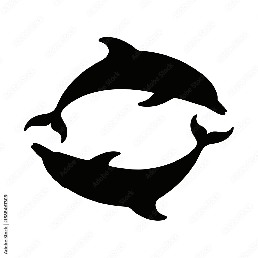 Fototapeta premium Two Dolphins Swimming in a Circle silhouette ocean