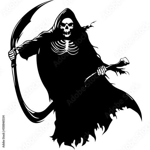 Grim Reaper Silhouette Vector Halloween, Dark Arts, Horror Design, and Fantasy