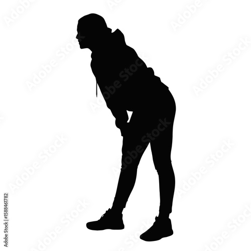 Woman bending forward with hands on knees vector