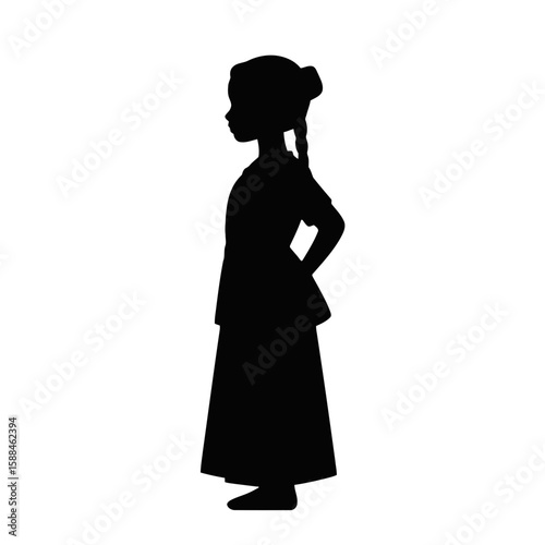 Woman in Traditional Dress silhouette long skirt