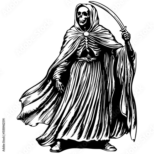 Grim Reaper Silhouette Vector Halloween, Dark Arts, Horror Design, and Fantasy