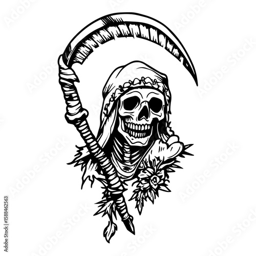 Grim Reaper Silhouette Vector Halloween, Dark Arts, Horror Design, and Fantasy