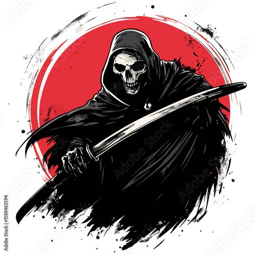 Grim Reaper Silhouette Vector Halloween, Dark Arts, Horror Design, and Fantasy