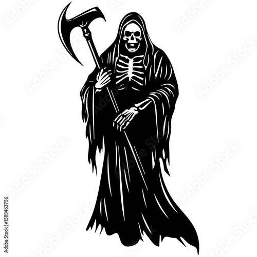 Grim Reaper Silhouette Vector Halloween, Dark Arts, Horror Design, and Fantasy