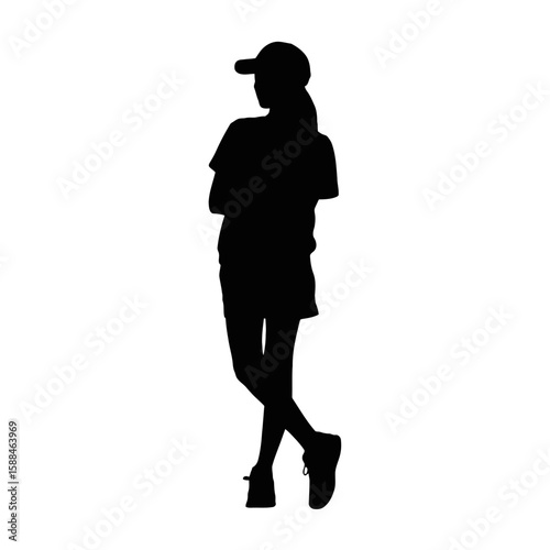 Young Woman Wearing Baseball Cap silhouette person