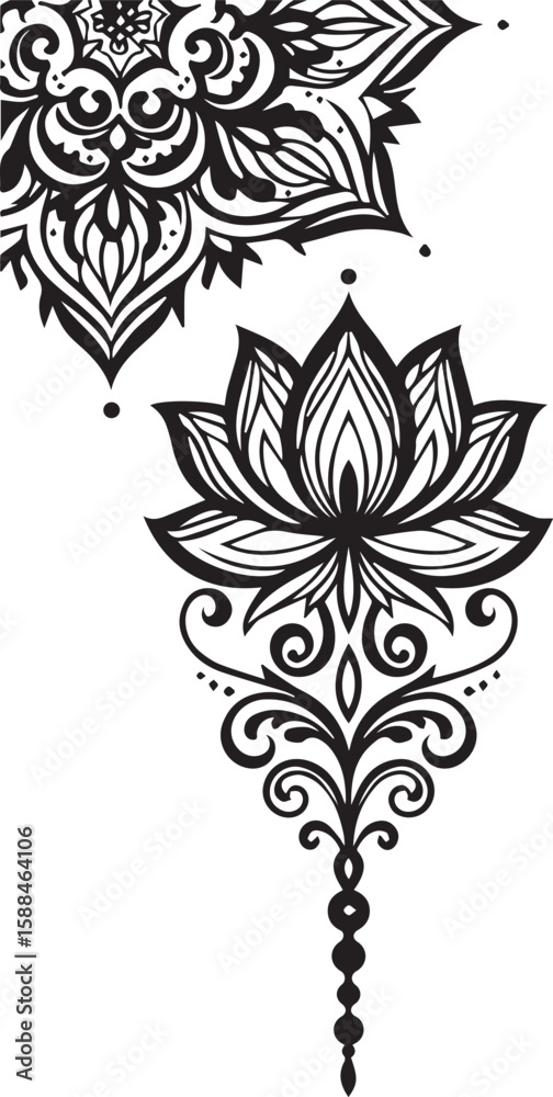 Fototapeta premium Floral ornament divider with lotus and vine elements, mandala-inspired, 