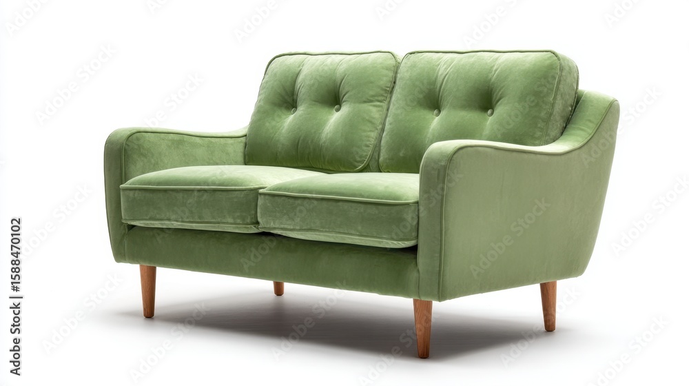 Fototapeta premium Elegant green sofa design modern living room furniture showcase minimalist environment front view interior aesthetic