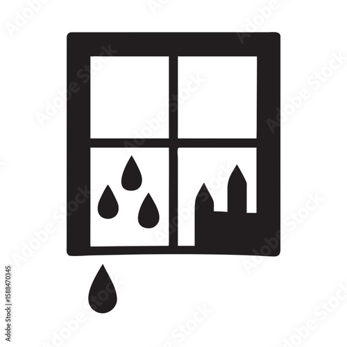 Raindrops sliding down a windowpane with blurred city view