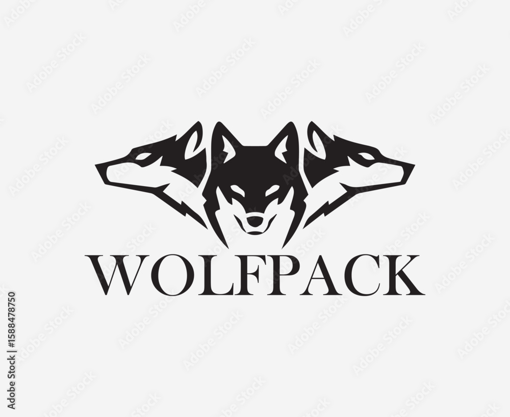 Fototapeta premium Aggressive Three Wolf Heads Logo