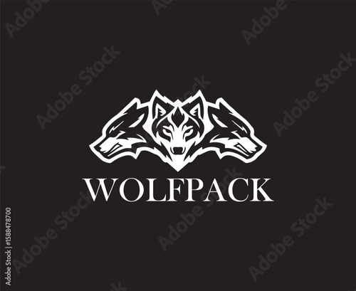  Detailed Wolfpack Heads Logo on Black background