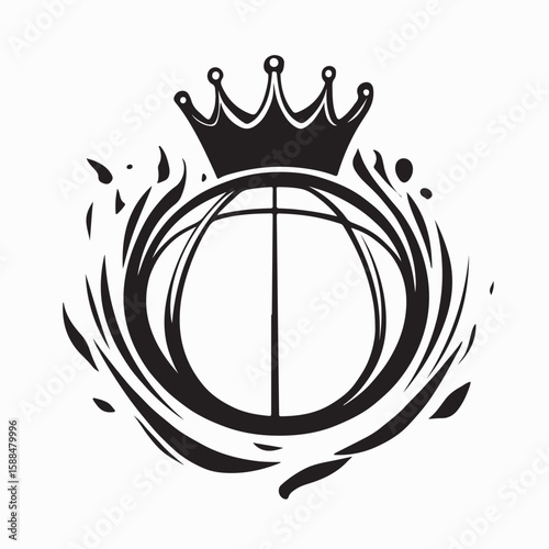 Simple Vector Silhouette Logo of a Basketball Ball Wearing a Royal Crown Design