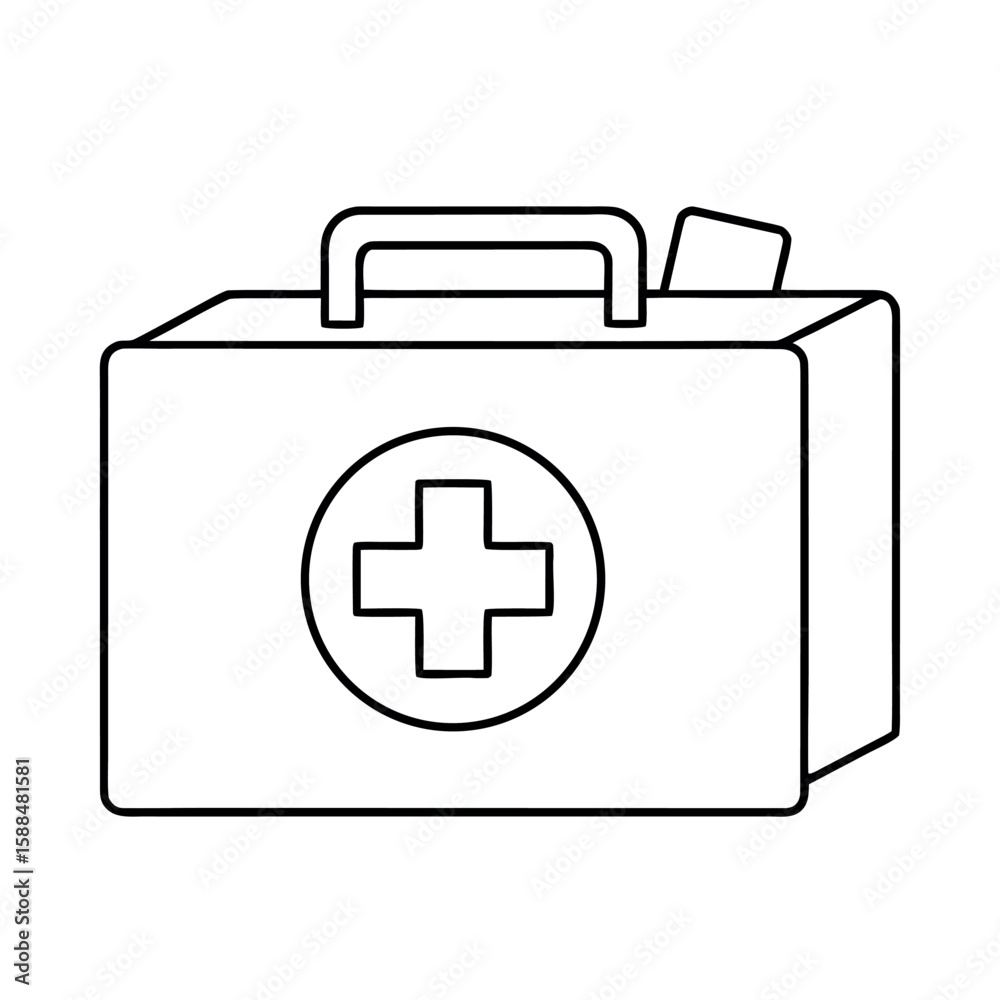 Fototapeta premium First Aid Kit Box with Cross Mark and Rounded Corners Vector