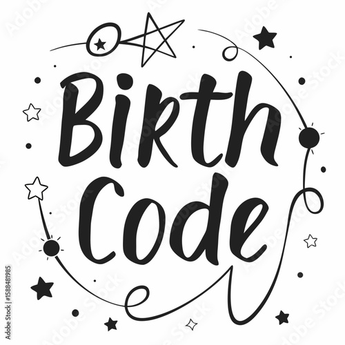 Birth Code Typography Illustration, Black and White, Numerology Concept with copy space