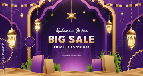 Realistic Happy Muharram Islamic New Year Sales Composition