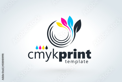 Cmyk Logo. Abstract Leafs and Circles Printing theme. Template design vector. White background