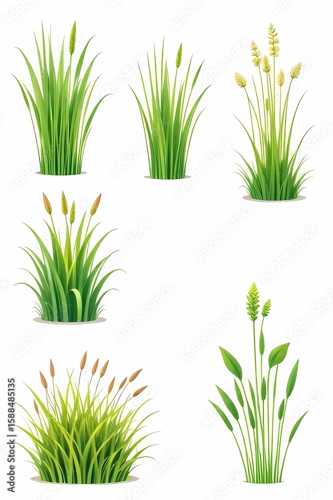 Fototapeta premium Set of different grasses illustrations