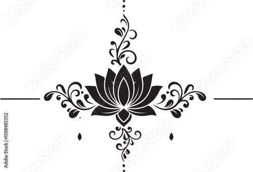Floral ornament divider with lotus and vine elements, mandala-inspired, 