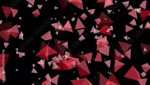 Red and Transparent Geometric Pyramids Floating on Black Background