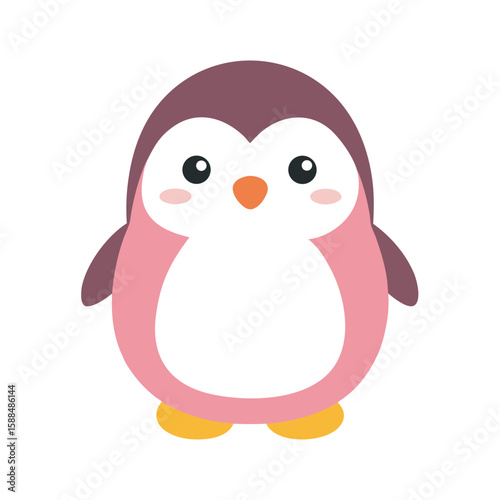 kawaii penguin with rosy cheeks vector flat colour