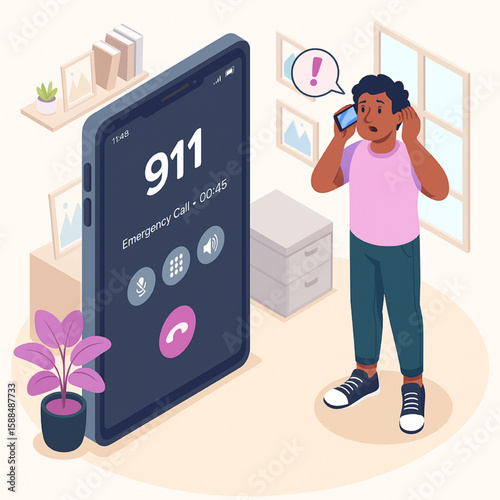 Man calls emergency services, displaying concern with 911 number on mobile phone, illustrating potential health crisis, urgent help request or urgent situation.