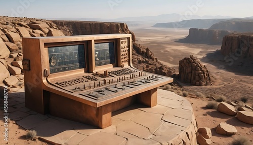 Control Console in Desert Landscape with Expansive Views and Rocky Terrain