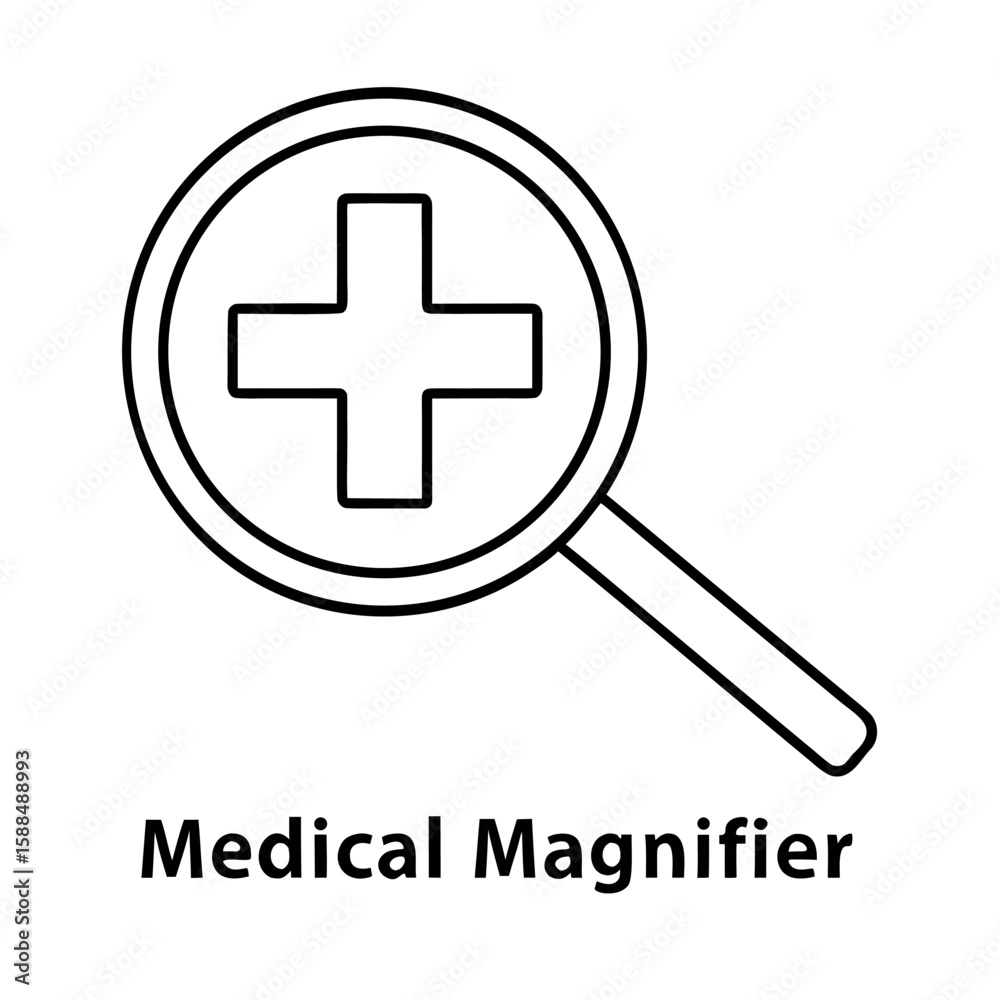 Fototapeta premium Medical Cross Magnified Magnifying Glass Over a Health Symbol Design