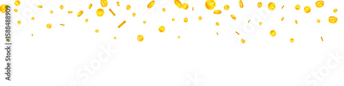 Japanese yen coins falling. Scattered gold JPY