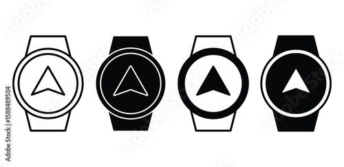 Wristwatch Compass Icons Black and White Navigation Arrow Symbols Vector Design