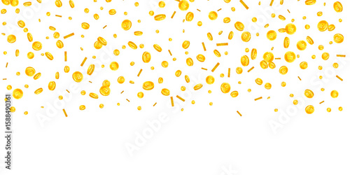 Thai baht coins falling. Gold scattered THB