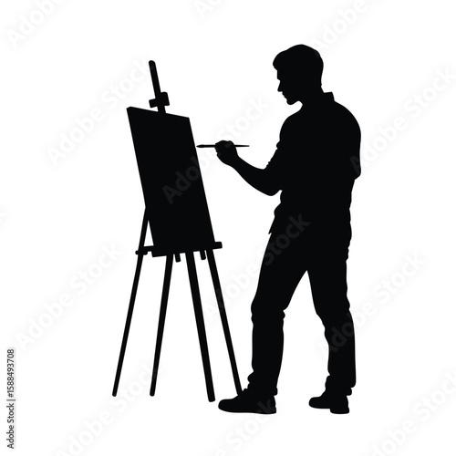 Silhouette of a Painter Working on a Painting
