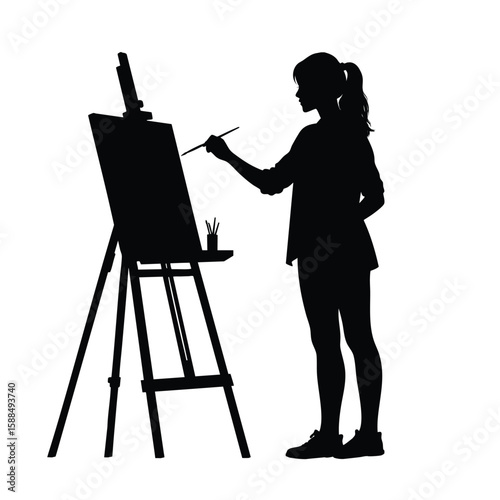 Silhouette of a Painter Working on a Painting