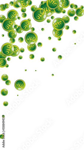 Vitamin Q10 round capsules scattered randomly.