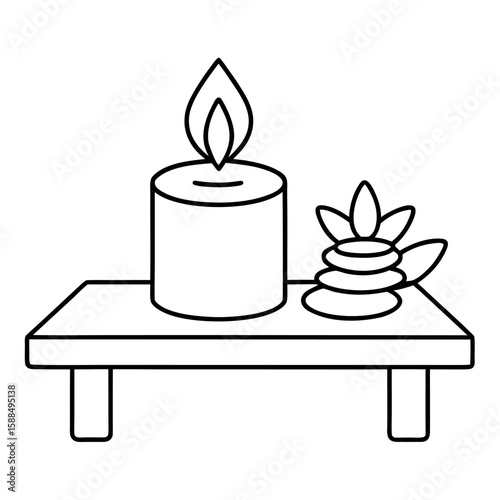 Small therapeutic candle with gentle flame vector design for relaxation