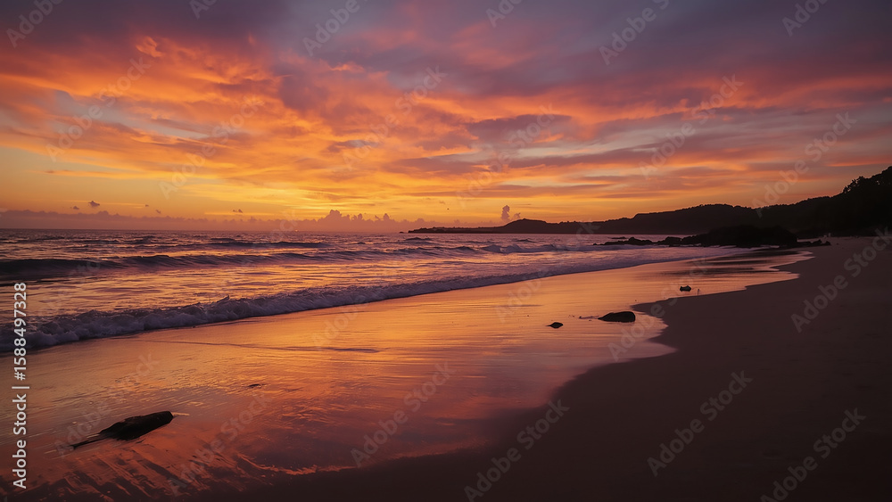 custom made wallpaper toronto digitalDramatic Sunset Sky Reflected on a Peaceful Beach