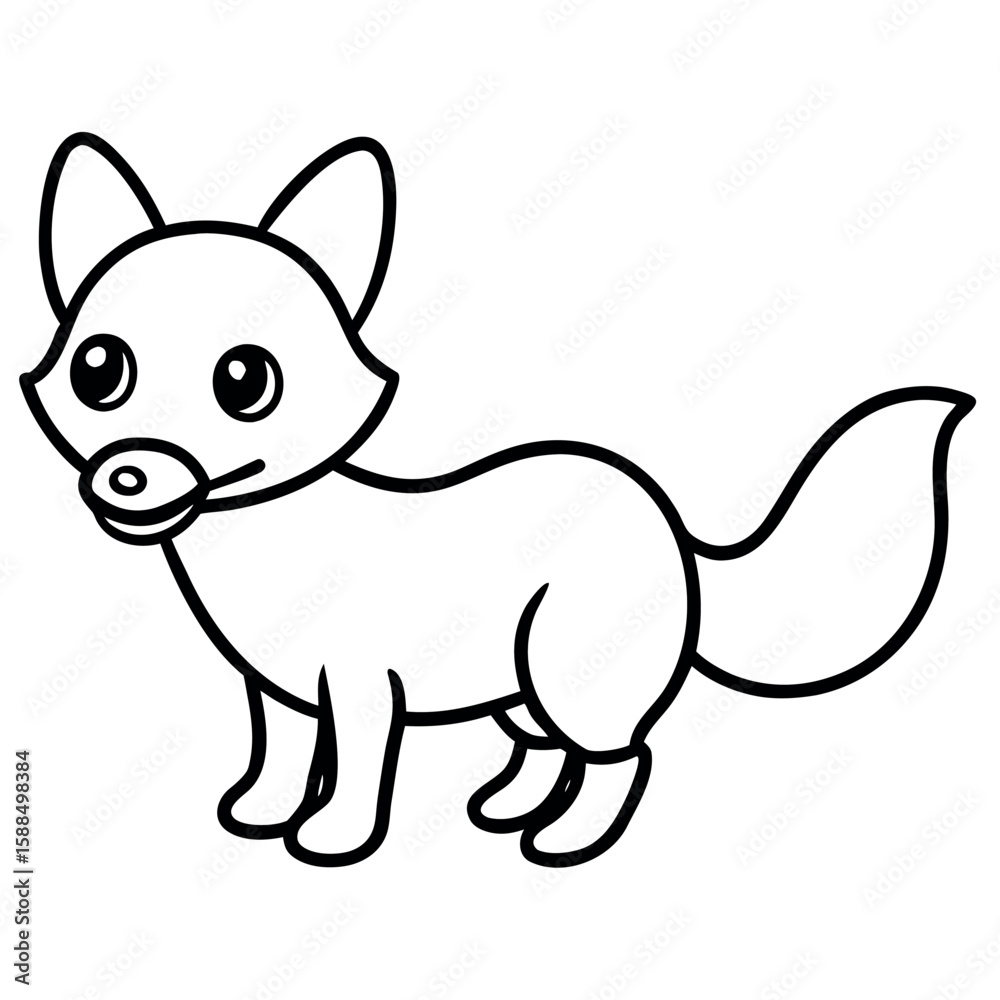 Fototapeta premium Baby fox with pacifier looking adorable and calm Line Art Vector illustration