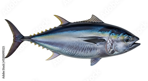 A bluefin tuna swimming in the ocean, isolated