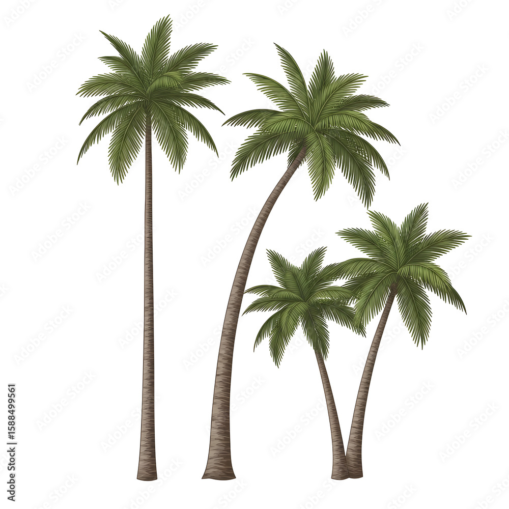 Obraz premium Lush palm trees create a tropical summer vibe against a dark backdrop, transparent background