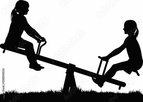 Children on Seesaw Silhouette – Playful Playground Scene Illustration