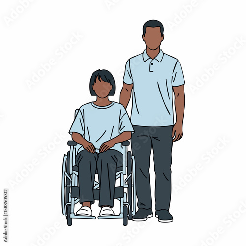 Inclusive Illustration of a Person in a Wheelchair with Supportive Companion for Health Awareness, Accessibility Blogs, and Social Inclusion Campaigns  