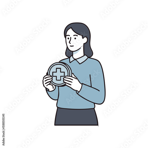 Confident Woman Holding Health Symbol in Casual Attire for Wellness Blogs, Medical Websites, Health Education, Care Content, and Public Health Awareness  