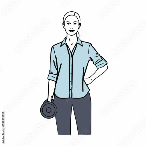 Confident Woman Holding Dumbbell in Casual Attire for Fitness Blogs, Workout Guides, Health Articles, and Social Media Wellness Content  