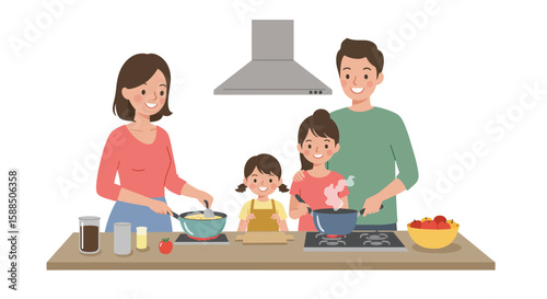 Happy Family Cooking Together in Kitchen.