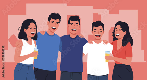 Group of Friends Laughing and Enjoying Drinks Together.