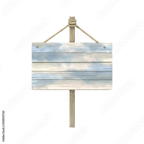 Watercolor wooden signboard hanging by ropes on wooden post on transparent background png vector