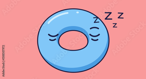 Sleeping Blue Donut Cartoon with Closed Eyes and Zzzs.