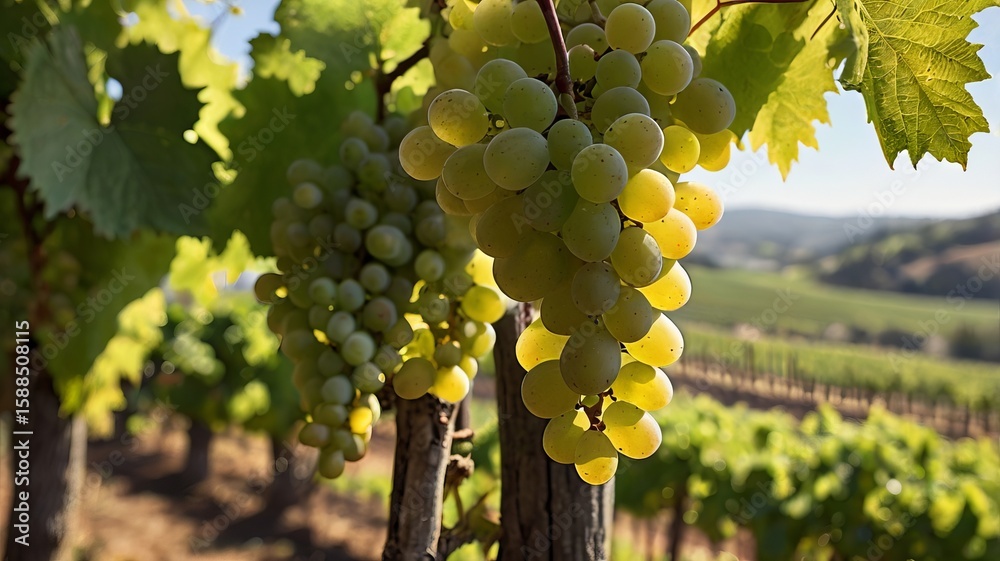 Fototapeta premium Sauvignon Blanc Grape Clusters Copy Space