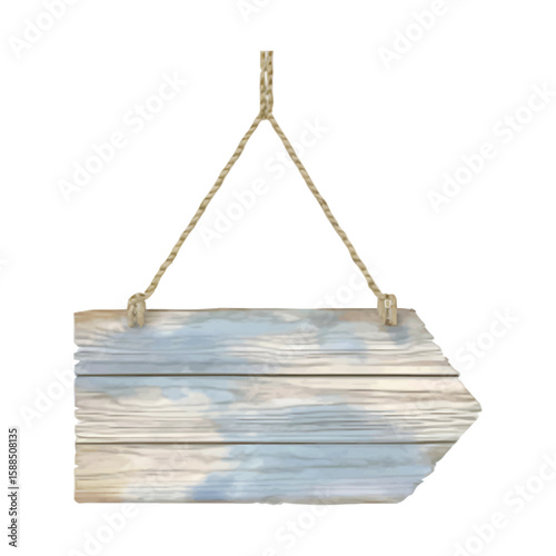 Hanging wooden arrow sign on transparent background vector png element for rustic decor or advertisement