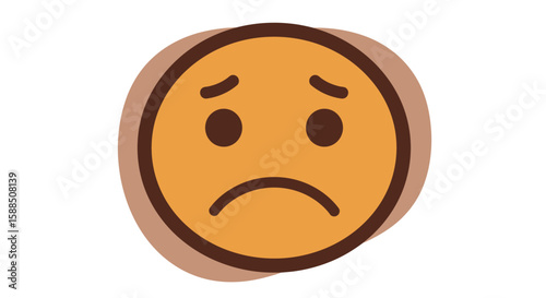 Sad Emoji with Brown Outline and Shadow.