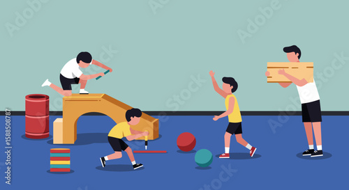 Children Playing in Playroom Active Kids.